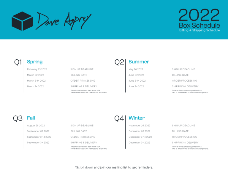 Dave Asprey Box subscription schedule for 2022